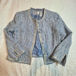 Blue & Cream Off White Ivory Tweed Lined Button Jacket Emma James Liz Claiborne